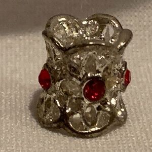 NWOT Silver Plated Flower Charm with Red Gems Oval